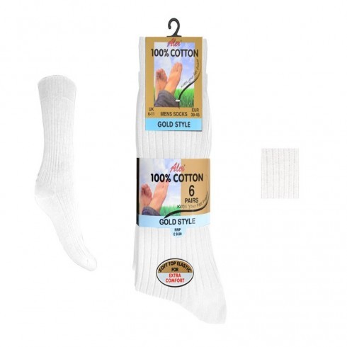 6 PACK100% COTTON SOCKS IN WHITE