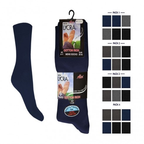 6 PACK LYCRA COTTON SOCKS DARK ASSORTED