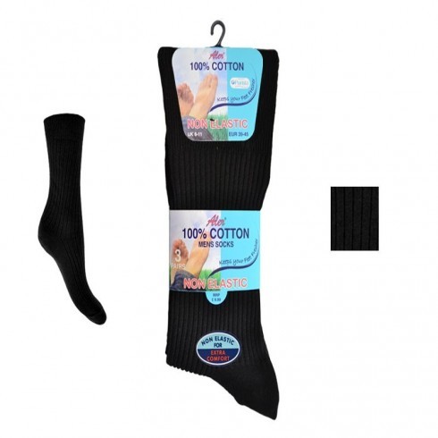 Non-Elastic 100% Cotton Rib Socks Black