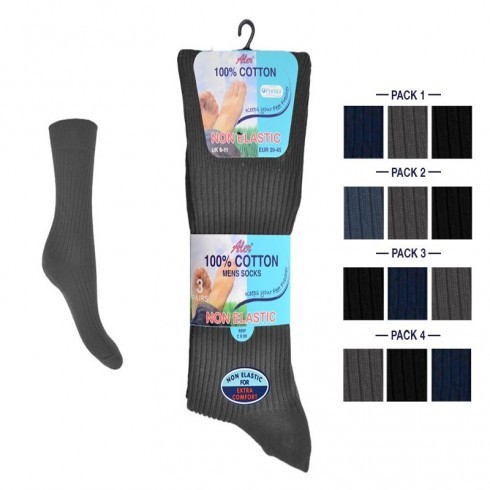 NON-ELASTIC 100% COTTON RIB SOCKS DARK ASSORTED