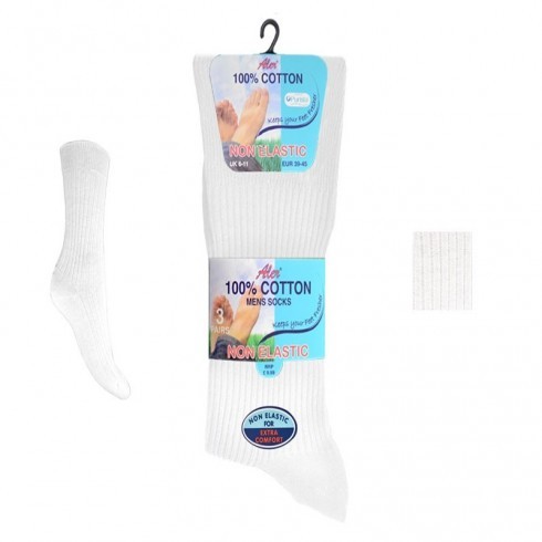 NON-ELASTIC 100% COTTON RIB SOCKS WHITE