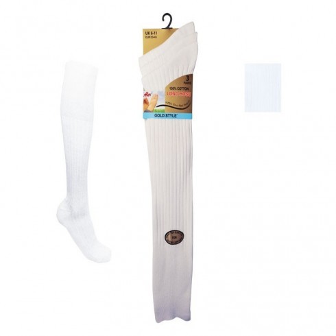 MENS LONG 100% WHITE COTTON SOCKS