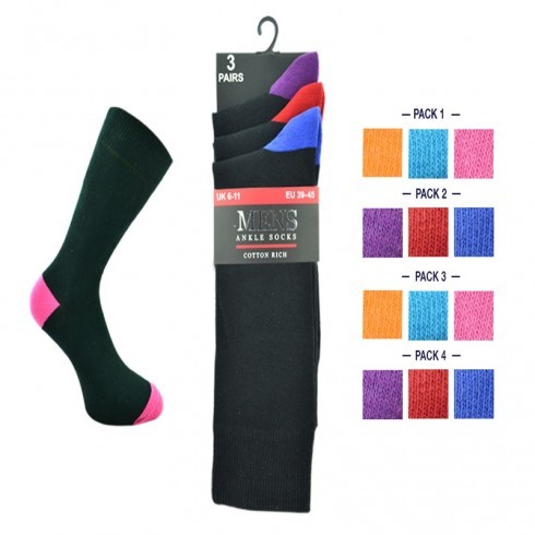 3 PACK COLOUR HEEL & TOE SOCKS