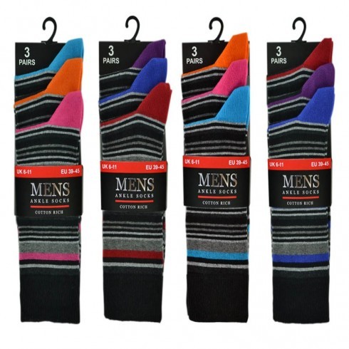 3 PACK STRIPED COLOUR HEEL & TOE SOCKS