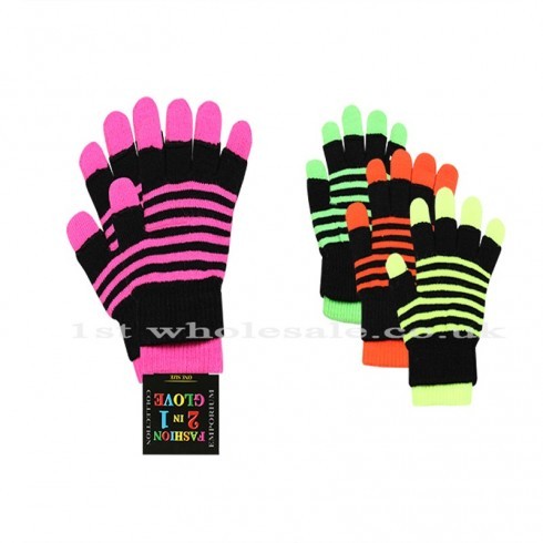 2 IN 1 NEON STRIPED GLOVES