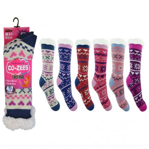 COZEES THERMAL SOCK IN FAIRISLE PRINTS