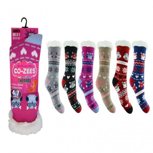 COZEES THERMAL SOCK IN OWL PRINTS