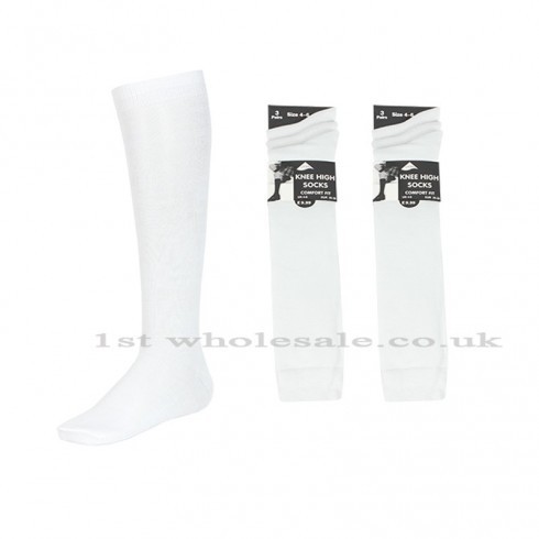 KIDS 3 PACK KNEE HIGH WHITE LYCRA SOCKS 4/6