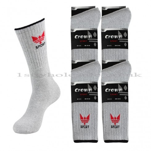 3PACK CROWN MOTIF GREY SPORT SOCKS