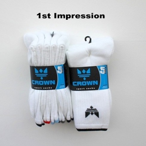 5 PACK WHITE CROWN SPORT SOCKS