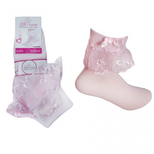 Little Princess Lace Socks in Pink 9/12