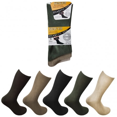 MENS COTTON DIABETIC SOCKS ASSORTED COLOURS 6-11