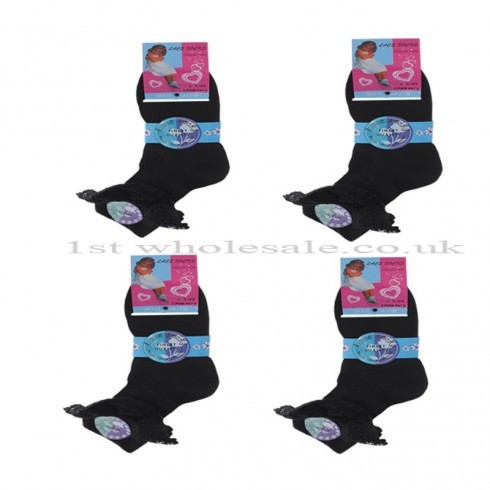 GIRLS BLACK LACE FRILLY SOCKS 4/6