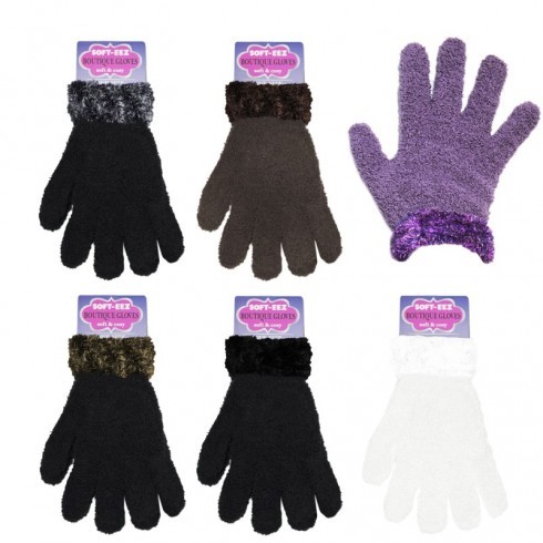 LADIES SOFT AND COSY GLOVES WITH FUR CUFF