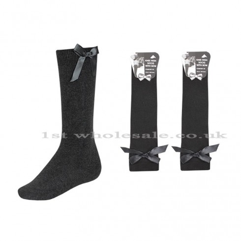 SINGLE PACK KNEE HIGH LYCRA WITH RIBBON BOW - GREY 6/8
