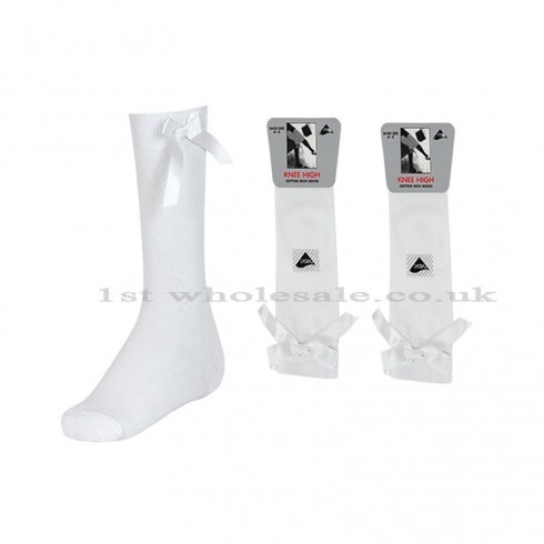 KNEE HIGH LYCRA WITH RIBBON BOW - WHITE  4/6