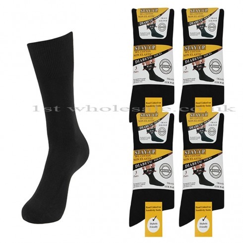 MENS BLACK DIABETIC NON ELASTICATED SOCKS 6-11