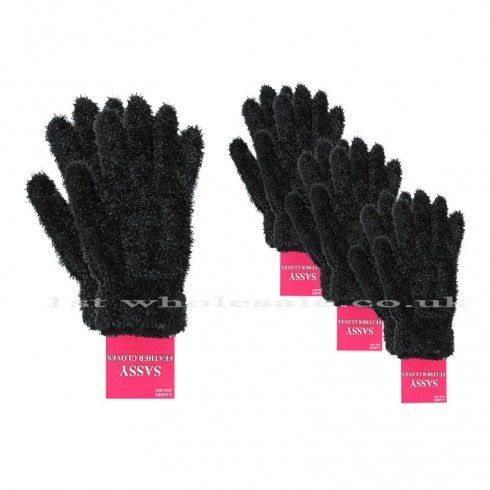 BLACK FEATHER TOUCH GLOVES