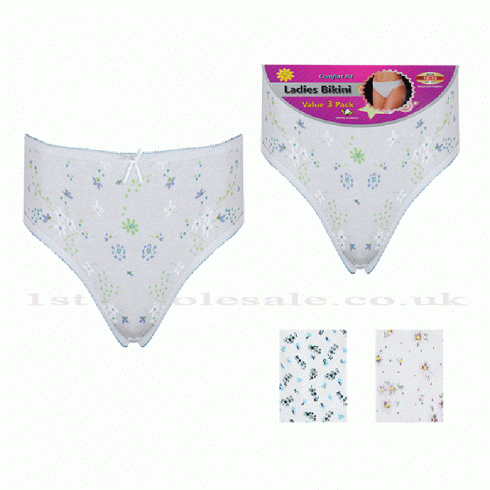 LADIES COTTON 3 PACK BIKINI BRIEF WITH FLOWER PRINT