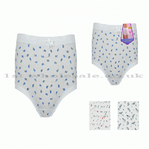LADIES RIBBED STRETCH FLORAL FULL BRIEFS XXXOS