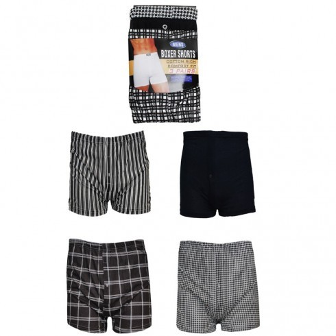 MENS 100% COTTON 3PK WOVEN BOXER SHORTS SMALL