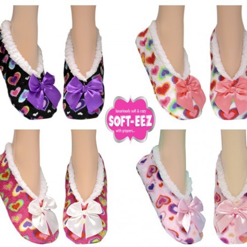 LADIES SOFTEEZ SLIPPER HEART PRINTS