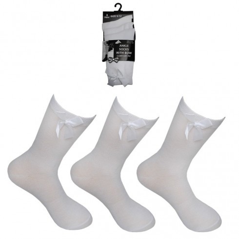 GIRLS WHITE ANKLE SOCK WITH RIBBON BOW