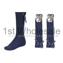 KNEE HIGH LYCRA WITH RIBBON BOW - NAVY