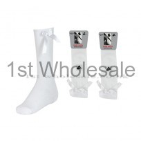 KNEE HIGH LYCRA WITH RIBBON BOW - WHITE  4/6