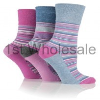 LADES STRIPE DESIGN GENTLE GRIP SOCKS